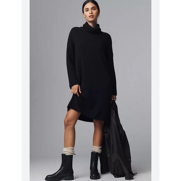 Barbour Ribbed Knit Stitch Turtleneck Dress - Black US 4 NWT - Picture 1 of 8
